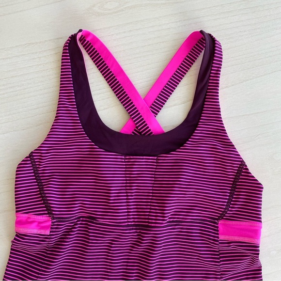 Lululemon Stuff Your Bra Tank II Hyper Stripe, Hot Pink/Maroon, Size M/L - Picture 7 of 15